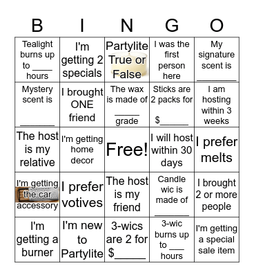 Dr. Pepper's Partylite Bingo Card