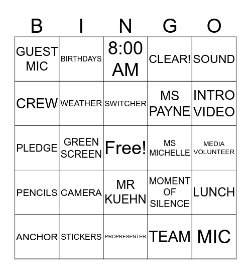 BROADCAST BINGO Card