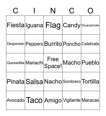 Cinco de Mayo Bingo! Bingo Card