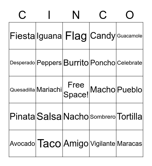 Cinco de Mayo Bingo! Bingo Card