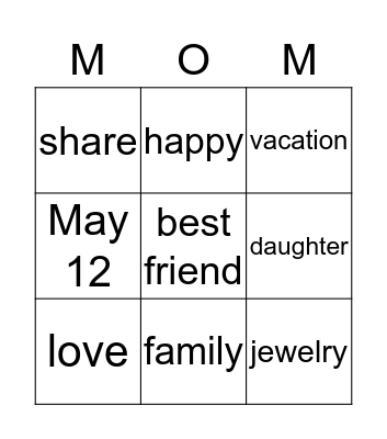 MOTHERS DAY Bingo Card