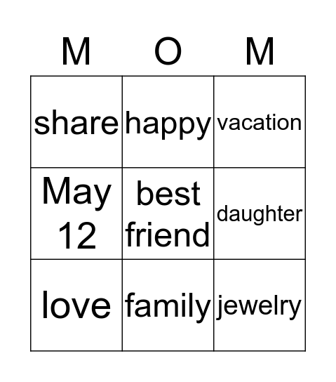 MOTHERS DAY Bingo Card
