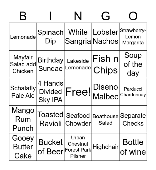 Boathouse  Bingo Card