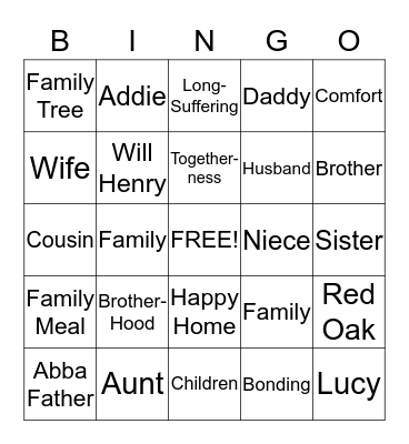 Sowel Family Reunion 2013 Bingo Card