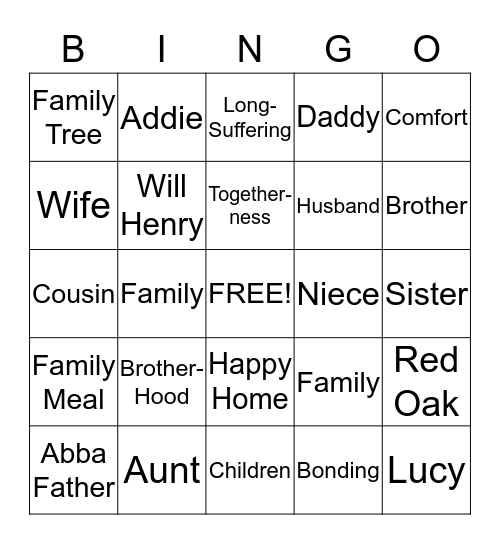 Sowel Family Reunion 2013 Bingo Card