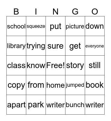 Put Me in a Book Bingo Card