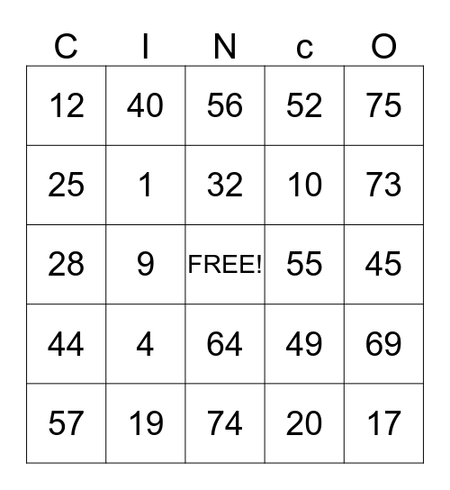 Cinco de Mayo Bingo Card