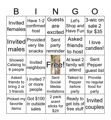 Dr. Pepper's PartyLite Host Bingo Card