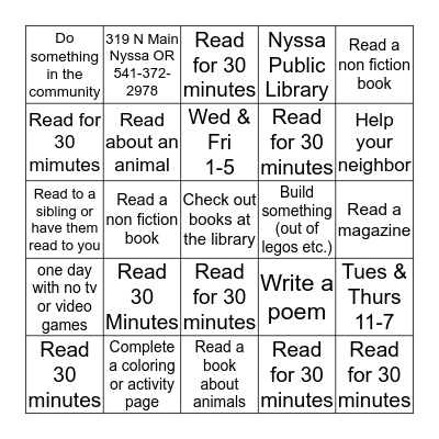 BUILD A BETTER WORLD SUMMER READING 2017 Bingo Card