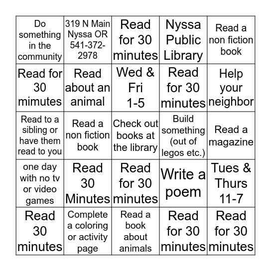 BUILD A BETTER WORLD SUMMER READING 2017 Bingo Card