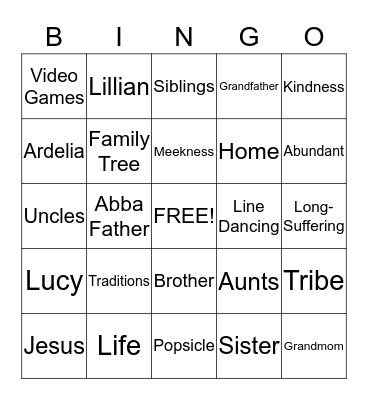 Sowels Family Reunion 2013 Bingo Card