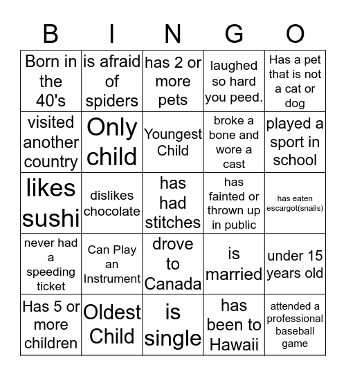 Getting to Know You Bingo Card