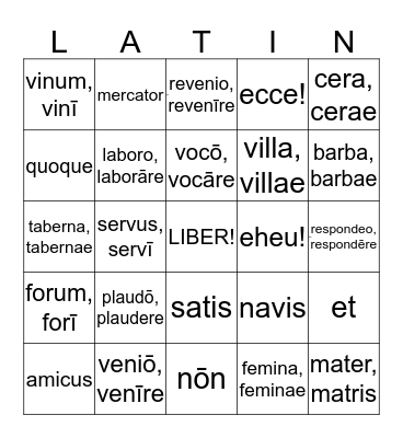 LATIN VOCABULARY Bingo Card