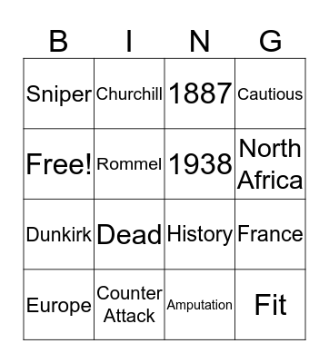 Bernard Montgomery Bingo Card