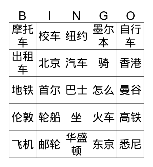 你怎么去北京 Bingo Card