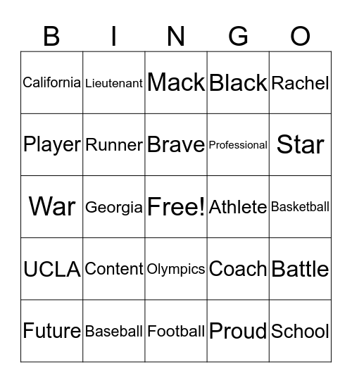 Jackie Robinson Bingo Card