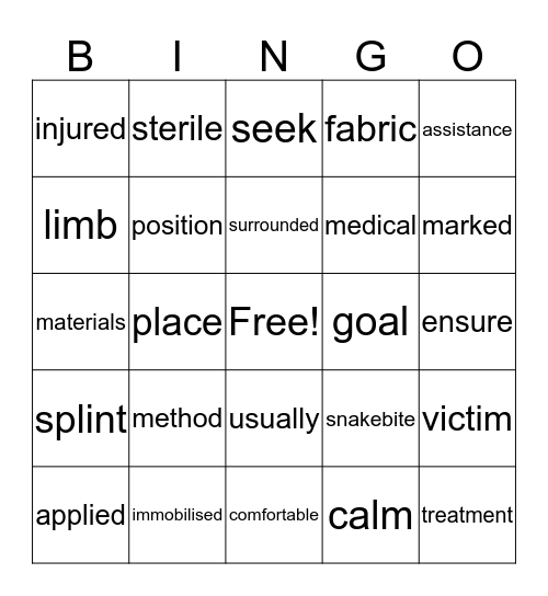 Snakebite Bingo Card