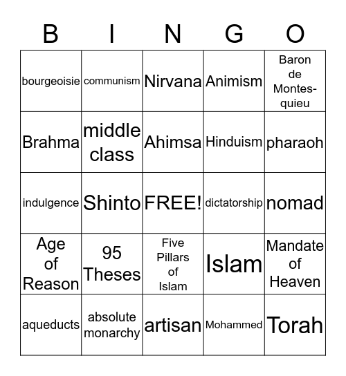 Global II Bingo Card