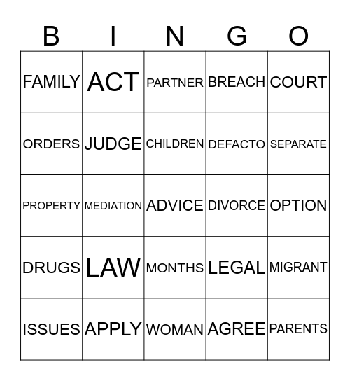 Legal Bingo Card