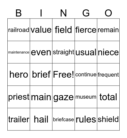 Vocab 7 a,b,c,d Bingo Card