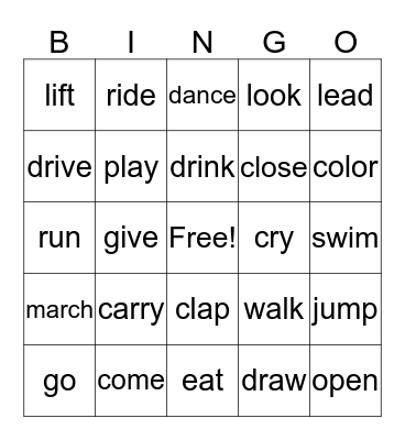 verbs Bingo Card