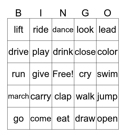 verbs Bingo Card