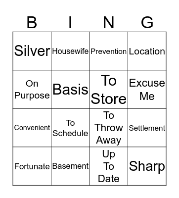 Vocabulary Bingo Card