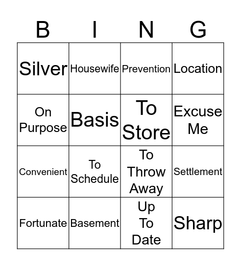 Vocabulary Bingo Card