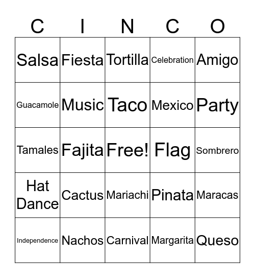Cinco De Mayo Bingo! Bingo Card