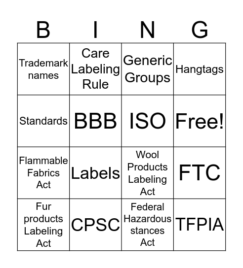 Bingo Apparel 2 Bingo Card