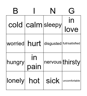 Feelings Part 1 Bingo Card