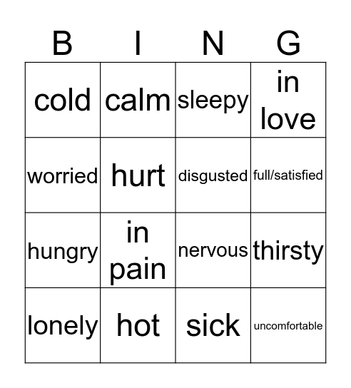 Feelings Part 1 Bingo Card