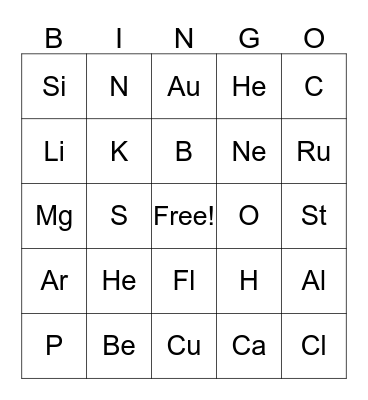 Periodic Table Bingo Card