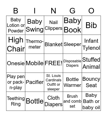 Baby Bingo Card