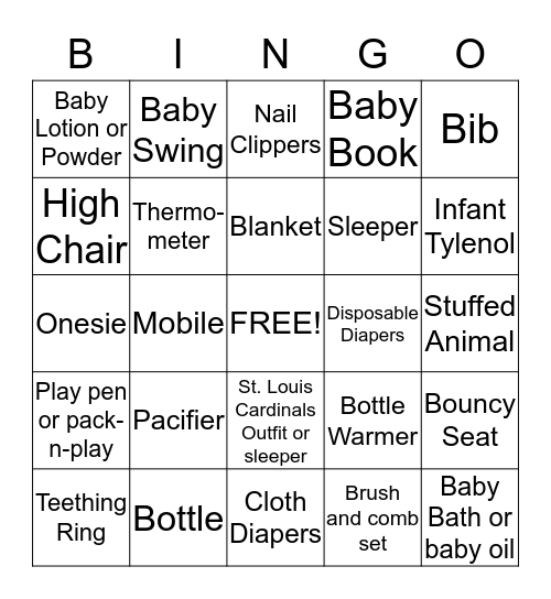 Baby Bingo Card