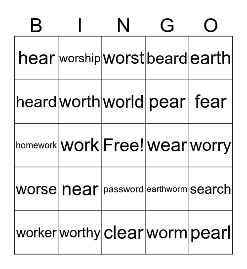 Unit 38 Bingo Card