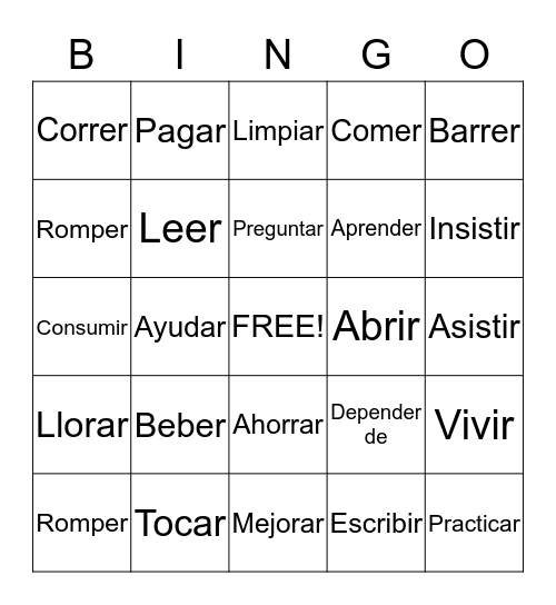 VERBOS Bingo Card