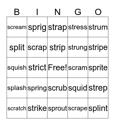 Unit 16 Clusters Bingo Card