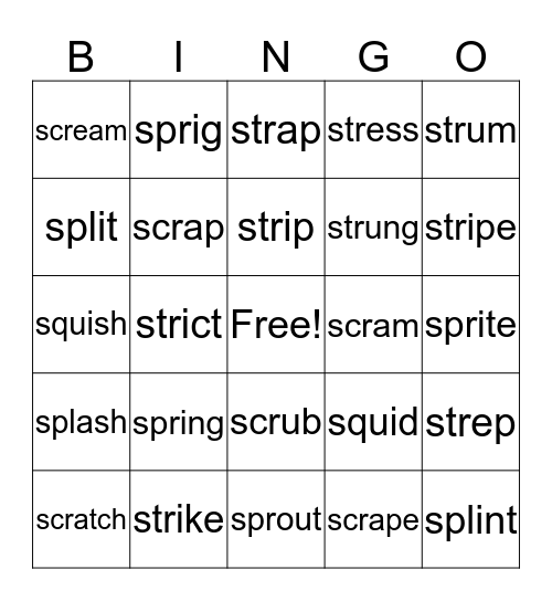 Unit 16 Clusters Bingo Card