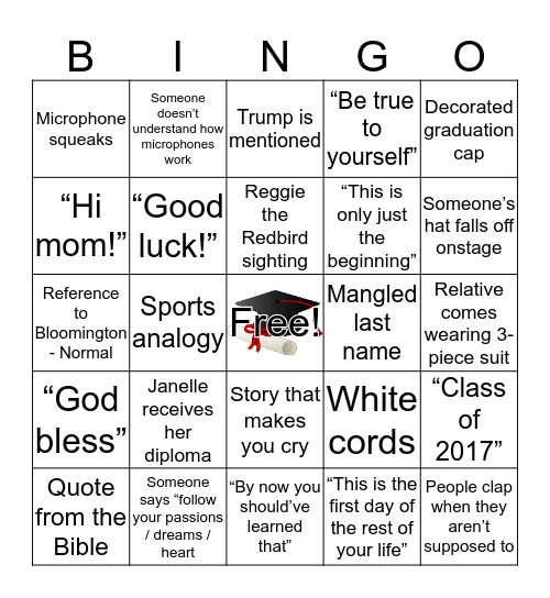 Welcome to Janelle's Graduation Bingo Card