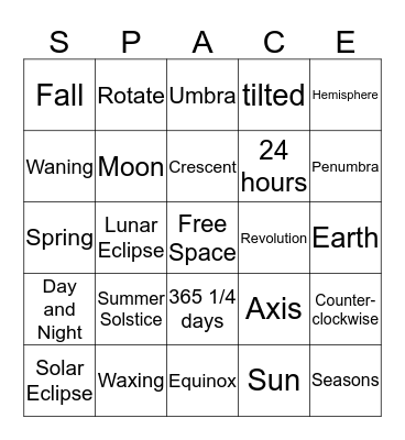 Moon and Seasons Bingo Card