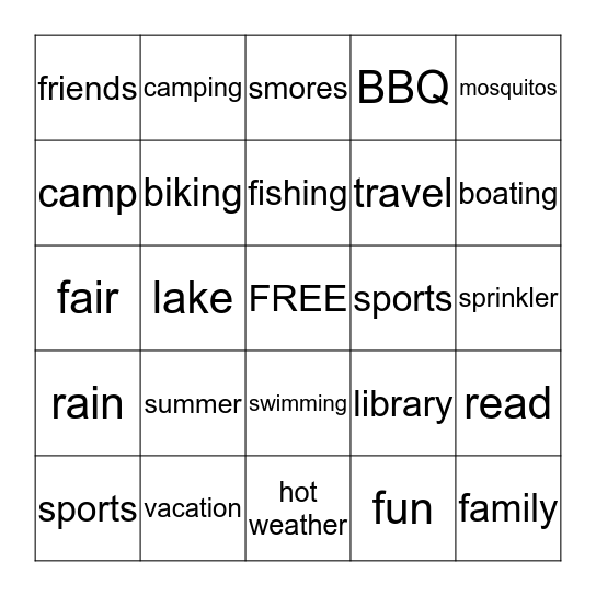 Back to School Bingo Card