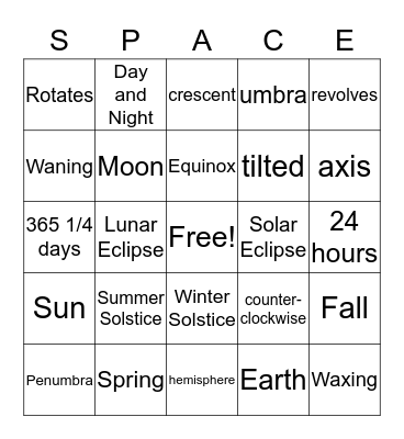 Moon and Seasons Bingo Card