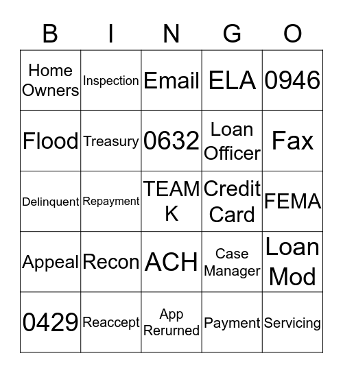 SBA B*I*N*G*O Bingo Card