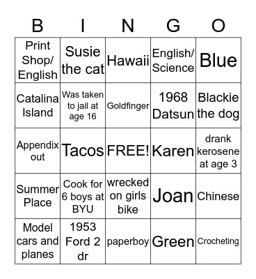 Grandma and Grandpa  Bingo Card