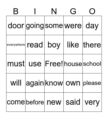Core Words Bingo Card