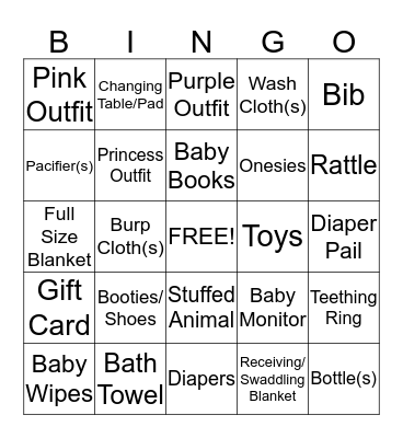 Sabrina & Floyd's Baby Shower Bingo Card