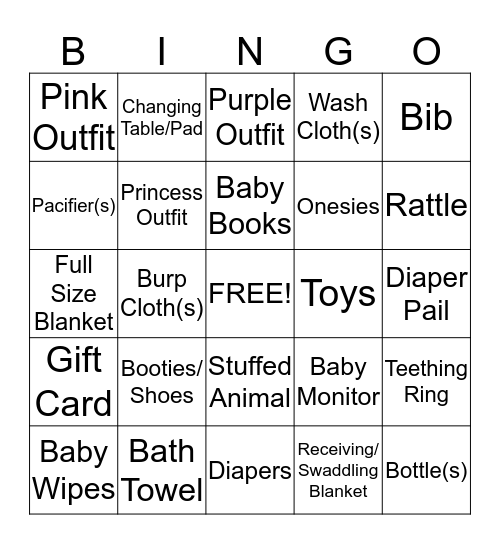 Sabrina & Floyd's Baby Shower Bingo Card