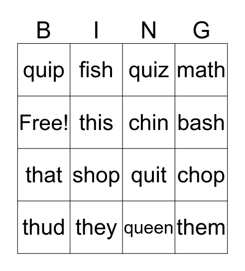 digraphs and qu  Bingo Card