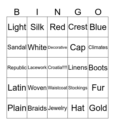 Croatian 2 Bingo Card